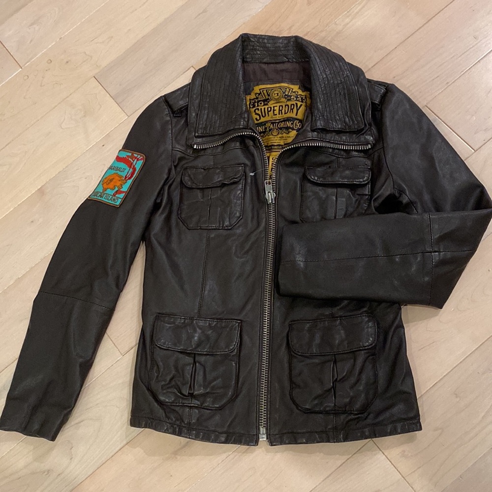 Superdry genuine brown leather jacket